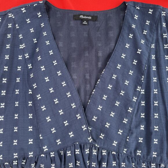 Madewell Navy & White Textured Dot V-Neck Dolman Sleeve Mini Dress Sz XS Preppy - Picture 7 of 8